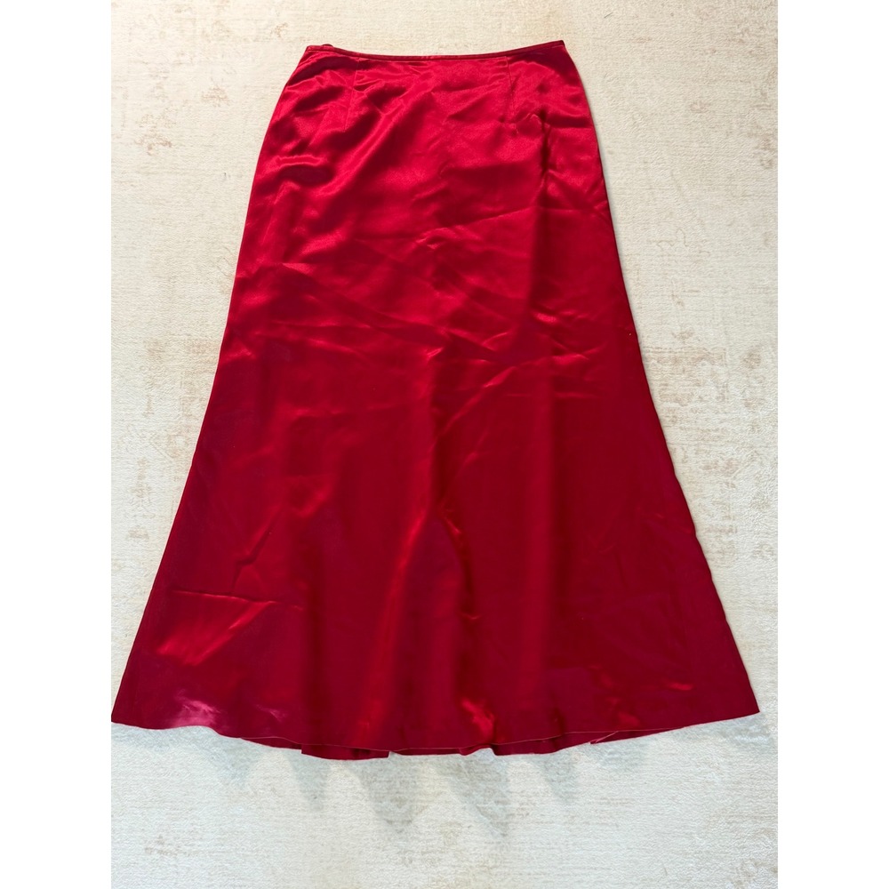 Talbots Petites Red Pure Silk Maxi Skirt Size 4P Satin A-Line Lined Formal